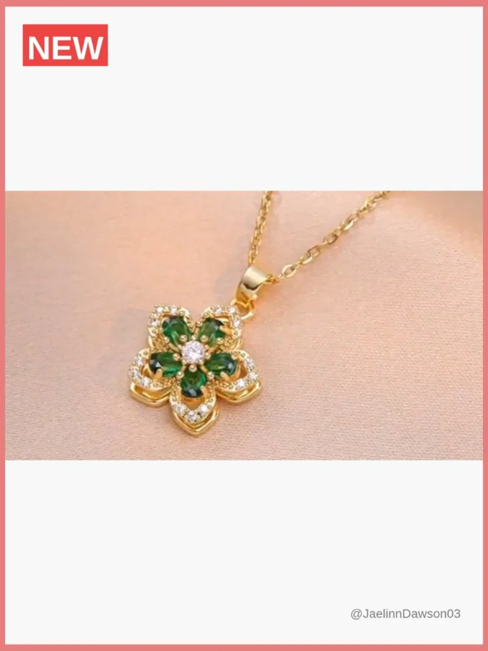 Gold Flower Fidget Necklace Rotatable Crystal Pendant Adjustable